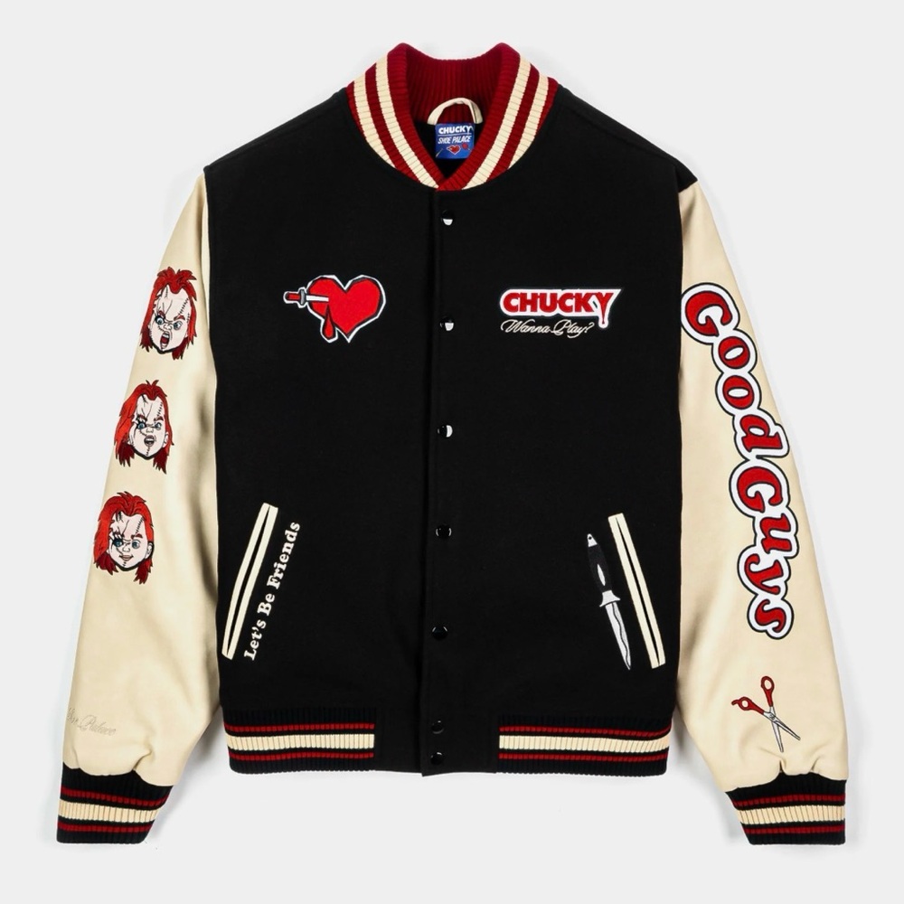 Chuckys Shoe Palace Good Guys Black & Cream Synthetic Leather Varsity Jacket XL